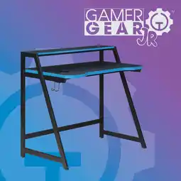 Walmart Gamer Gear Jr. Gaming Desk with Riser Shelf and LED Lighting, Teens and Kids, Black and Blue offer