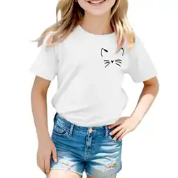 Walmart ZPWKLM Tops For Infnat Cat Print Graphic Round Neck Short Sleeve Summer Clothing For Kids size 8-9T offer