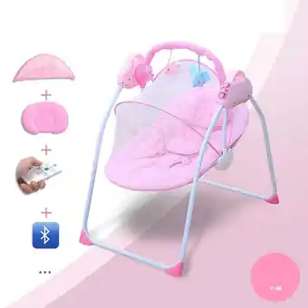 Walmart BEJOLO Electric Baby Swing, Foldable Infant Bouncer Cradle, Pink offer