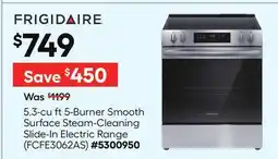 Lowe's 5.3-cu ft 5-Burner Smooth Surface Steam-Cleaning Slide-In Electric Range (Stainless Steel) offer