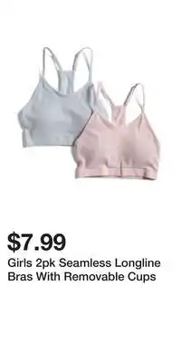 TJ Maxx Girls 2pk Seamless Longline Bras With Removable Cups offer