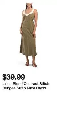 TJ Maxx Linen Blend Contrast Stitch Bungee Strap Maxi Dress offer