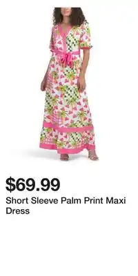 TJ Maxx Short Sleeve Palm Print Maxi Dress offer