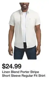 TJ Maxx Linen Blend Porter Stripe Short Sleeve Regular Fit Shirt offer