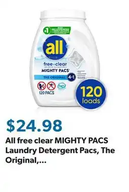 Sam's Club All free clear MIGHTY PACS Laundry Detergent Pacs, The Original, 120 ct offer