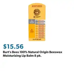 Sam's Club Burt's Bees 100% Natural Origin Beeswax Moisturizing Lip Balm 8 pk offer