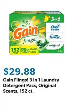 Sam's Club Gain Flings! 3 in 1 Laundry Detergent Pacs, Original Scents, 152 ct offer