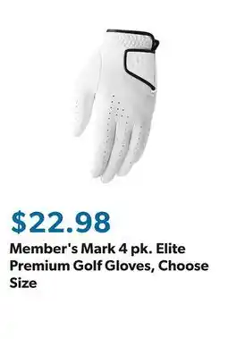 Sam's Club Member's Mark 4 pk. Elite Premium Golf Gloves, Choose Size offer
