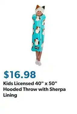 Sam's Club Kids Licensed 40 x 50 Hooded Throw with Sherpa Lining offer