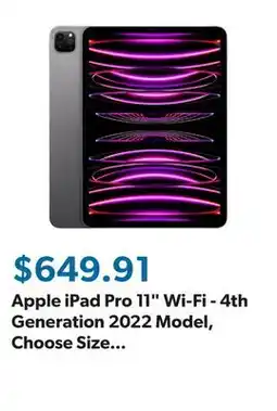 Sam's Club Apple iPad Pro 11 Wi-Fi - 4th Generation 2022 Model, Choose Size and Color offer
