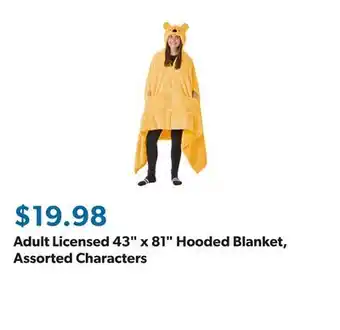 Sam's Club Adult Licensed 43 x 81 Hooded Blanket, Assorted Characters offer