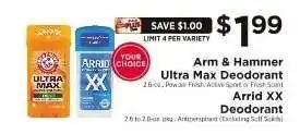 ShopRite Arm & Hammer Ultra Max Deodorant / Arrid XX Deodorant offer