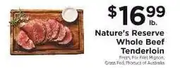 ShopRite Nature's Reserve Whole Beef Tenderloin offer