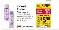 ShopRite L'Oreal Elvive Shampoo offer