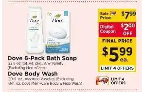 ShopRite Dove 6-Pack Bath Soap / Dove Body Wash offer