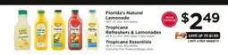 ShopRite Florida's Natural Lemonade, Tropicana Refreshers & Lemonades, Tropicana Essentials offer