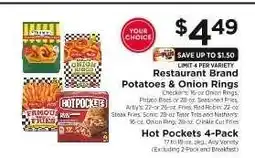 ShopRite Restaurant Brand Potatoes & Onion Rings / Hot Pockets 4-Pack offer