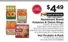 ShopRite Restaurant Brand Potatoes & Onion Rings / Hot Pockets 4-Pack offer