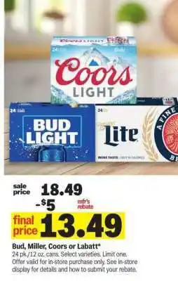 Meijer Bud, Miller, Coors or Labatt offer