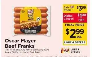 ShopRite Oscar Mayer Beef Franks offer