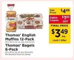 ShopRite Thomas’ English Muffins 12-Pack / Thomas’ Bagels 6-Pack offer