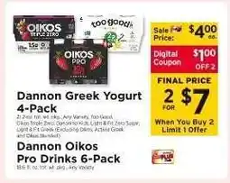 ShopRite Dannon Greek Yogurt 4-Pack offer