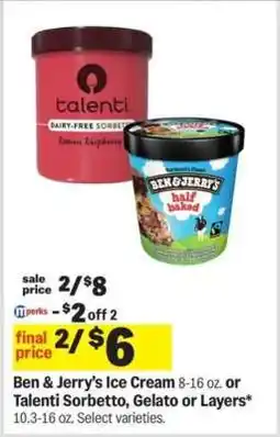 Meijer Ben & Jerry’s Ice Cream or Talenti Sorbetto, Gelato or Layers offer