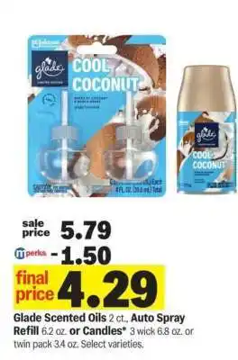 Meijer Glade Scented Oils 2 ct., Auto Spray Refill or Candles offer