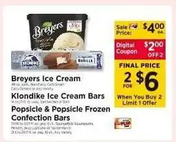ShopRite Breyers Ice Cream, Klondike Ice Cream Bars, Popsicle & Popsicle Frozen Confection Bars offer