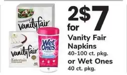 Safeway Vanity Fair Napkins or Wet Ones offer
