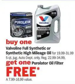 Meijer Valvoline Full Synthetic or Synthetic High Mileage Oil offer