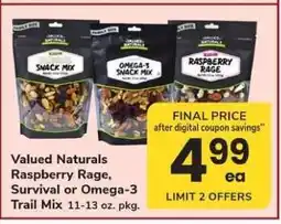 Safeway Valued Naturals Raspberry Rage, Survival or Omega 3 Trail Mix offer