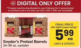 Safeway Snyder's Pretzel Barrels offer