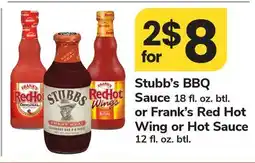 ACME Stubb's BBQ Sauce 18 fl. oz. btl. or Frank's Red Hot Wing or Hot Sauce 12 fl. oz. btl offer