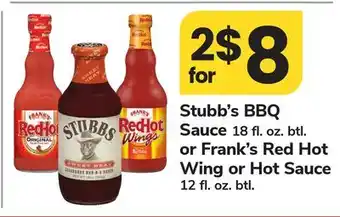 ACME Stubb's BBQ Sauce 18 fl. oz. btl. or Frank's Red Hot Wing or Hot Sauce 12 fl. oz. btl offer