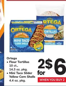 ACME Ortega Flour Tortillas 10 ct., 14.3 oz. pkg. Mini Taco Slider Yellow Corn Shells 4.4 oz. pkg offer