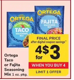 ACME Ortega Taco or Fajita Seasoning Mix offer