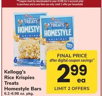 ACME Kellogg's Rice Krispies Treats Homestyle Bars offer