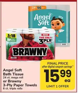 ACME Angel Soft Bath Tissue 24 ct. mega roll or Brawny 3-Ply Paper Towels 6 ct. triple rolls offer