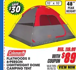 Big 5 Coleman FLATWOODS II 6-PERSON LIGHTWEIGHT DOME CAMPING TENT offer