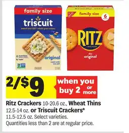 Meijer Ritz Crackers 10-20.6 oz., Wheat Thins 12.5-14 oz. or Triscuit Crackers* 11.5-12.5 oz offer