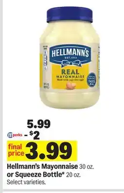 Meijer Hellmann's Mayonnaise 30 oz. or Squeeze Bottle 20 oz offer