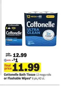 Meijer Cottonelle Bath Tissue 12 mega rolls or Flushable Wipes* 8 pk./42 ct offer