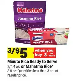 Meijer Minute Rice Ready to Serve 2/4.4 oz. or Mahatma Rice* 8.8 oz offer