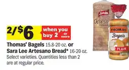 Meijer Thomas' Bagels 15.8-20 oz. or Sara Lee Artesano Bread* 16-20 oz offer