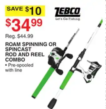 Dunham's Sports ZEBCO ROAM SPINNING OR SPINCAST ROD AND REEL COMBO offer