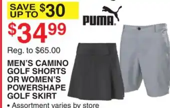 Dunham's Sports PUMA MEN'S CAMINO GOLF SHORTS OR WOMEN'S POWERSHAPE GOLF SKIRT offer