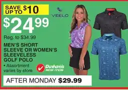 Dunham's Sports MEN'S SHORT SLEEVE OR WOMEN'S SLEEVELESS GOLF POLO offer