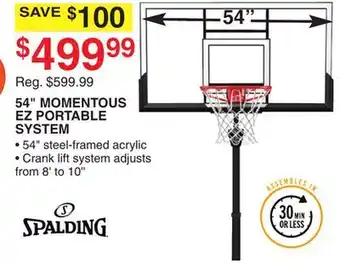 Dunham's Sports SPALDING 54 MOMENTOUS EZ PORTABLE SYSTEM offer