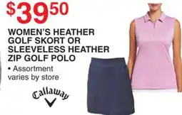 Dunham's Sports CALLAWAY WOMEN'S HEATHER GOLF SKORT OR SLEEVELESS HEATHER ZIP GOLF POLO offer